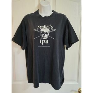Vintage Skagit River Brewery IPA Skull Shirt Black Gildan Cotton Size L /0500